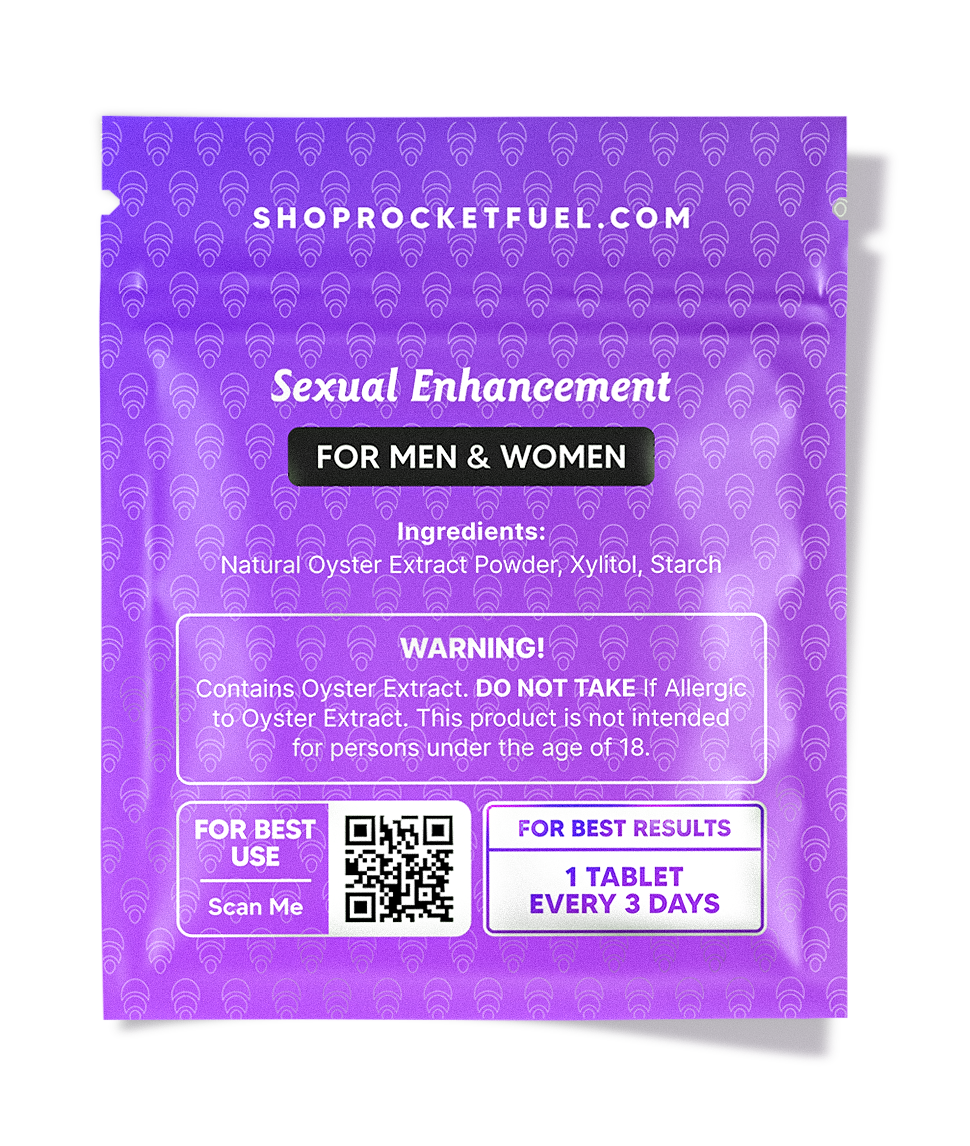Purple packaging for sexual enhancement products with text and QR code on a white background