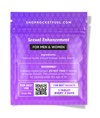 Purple packaging for sexual enhancement products with text and QR code on a white background