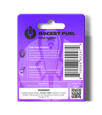 Purple packaging of Rocket Fuel with branding and product information.